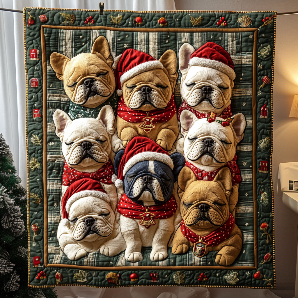 Festive Frenchie Sleepy Quilted Blanket Gifts For French Bulldog Owners