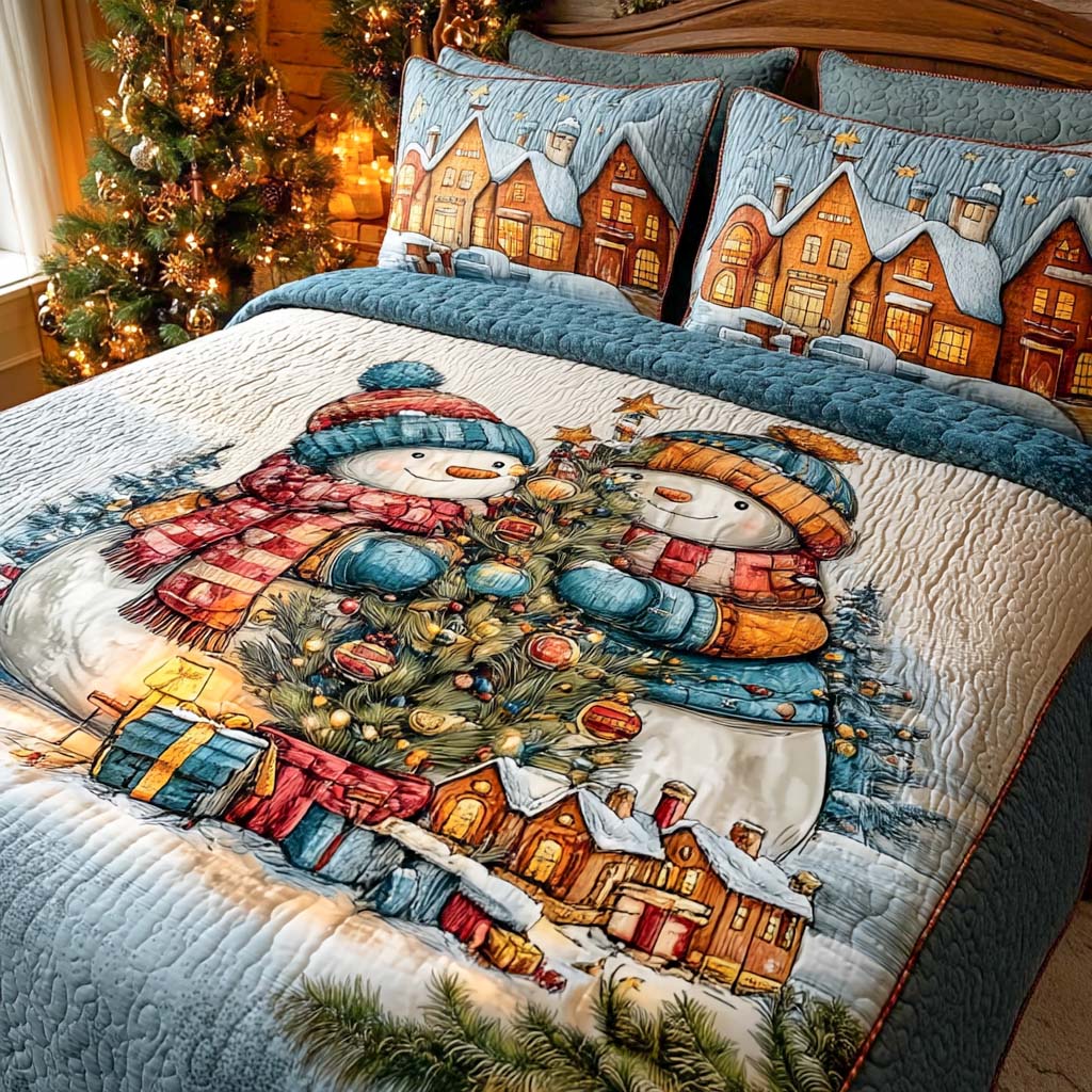 Festive Frost Quilted Bedding Set Xmas Holiday Duvet Cover Set The Snowman Christmas Gifts