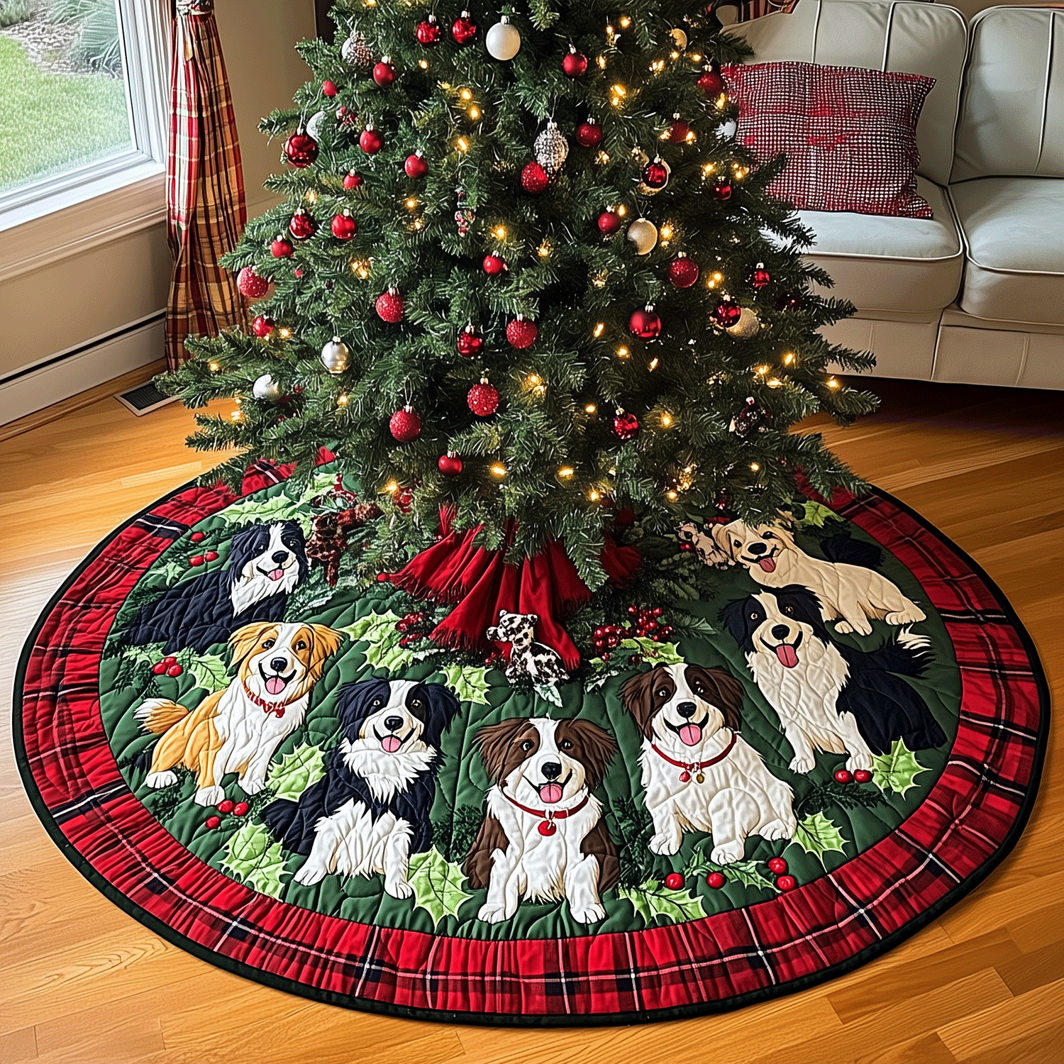 Festive Fur Friends Quilted Christmas Tree Skirt Festive Christmas Home Styling Festive Tree Base Cover