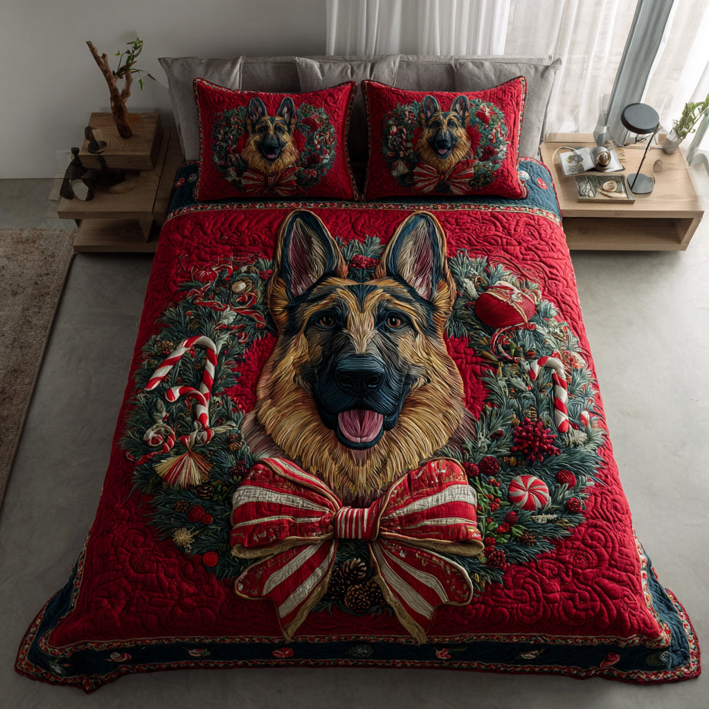 Festive German Shepherd Quilted Bedding Set Christmas Bedding Sets Presents For German Shepherd Lovers