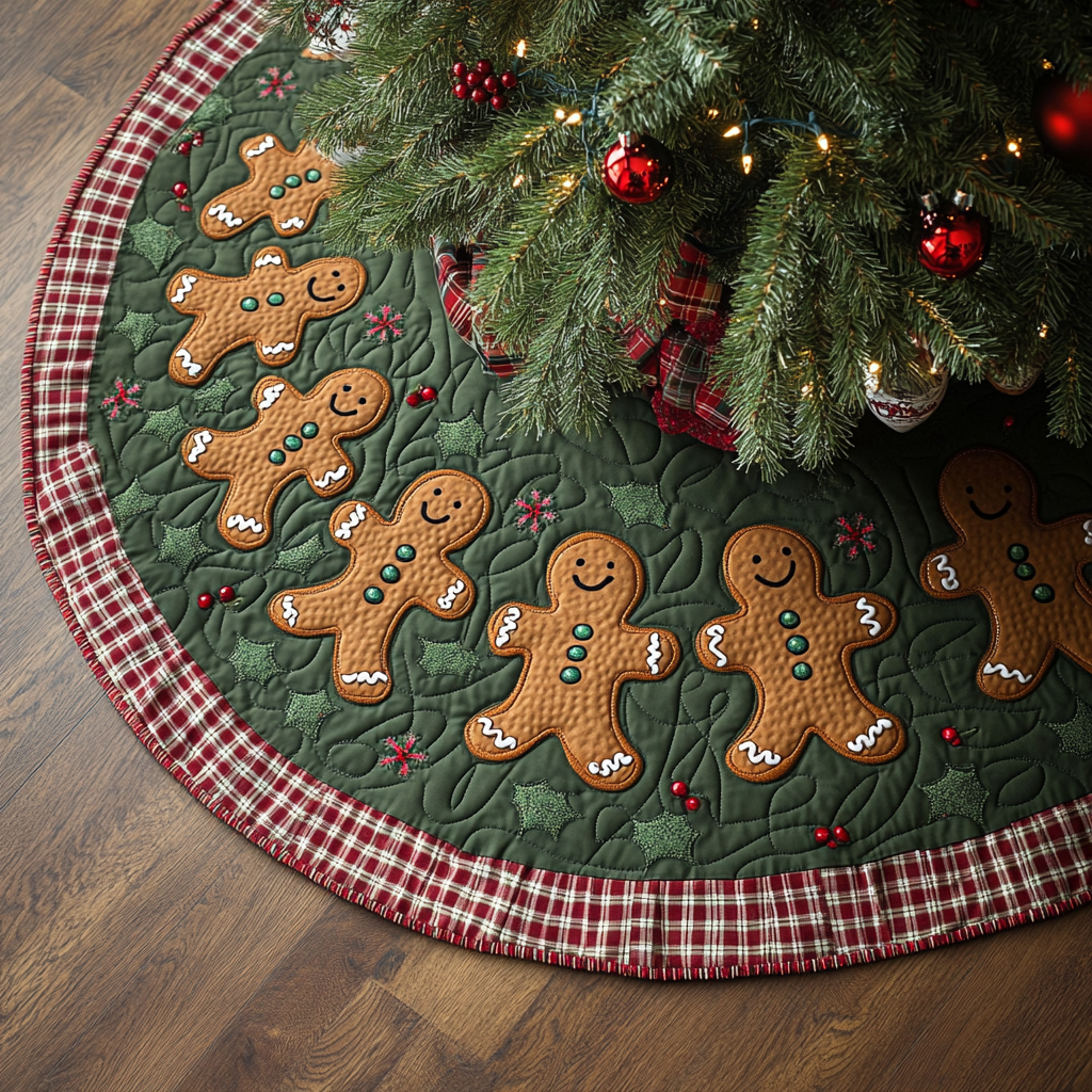 Festive Gingerbread Lane Christmas Quilted Tree Skirt Warm And Cozy Holiday Decor