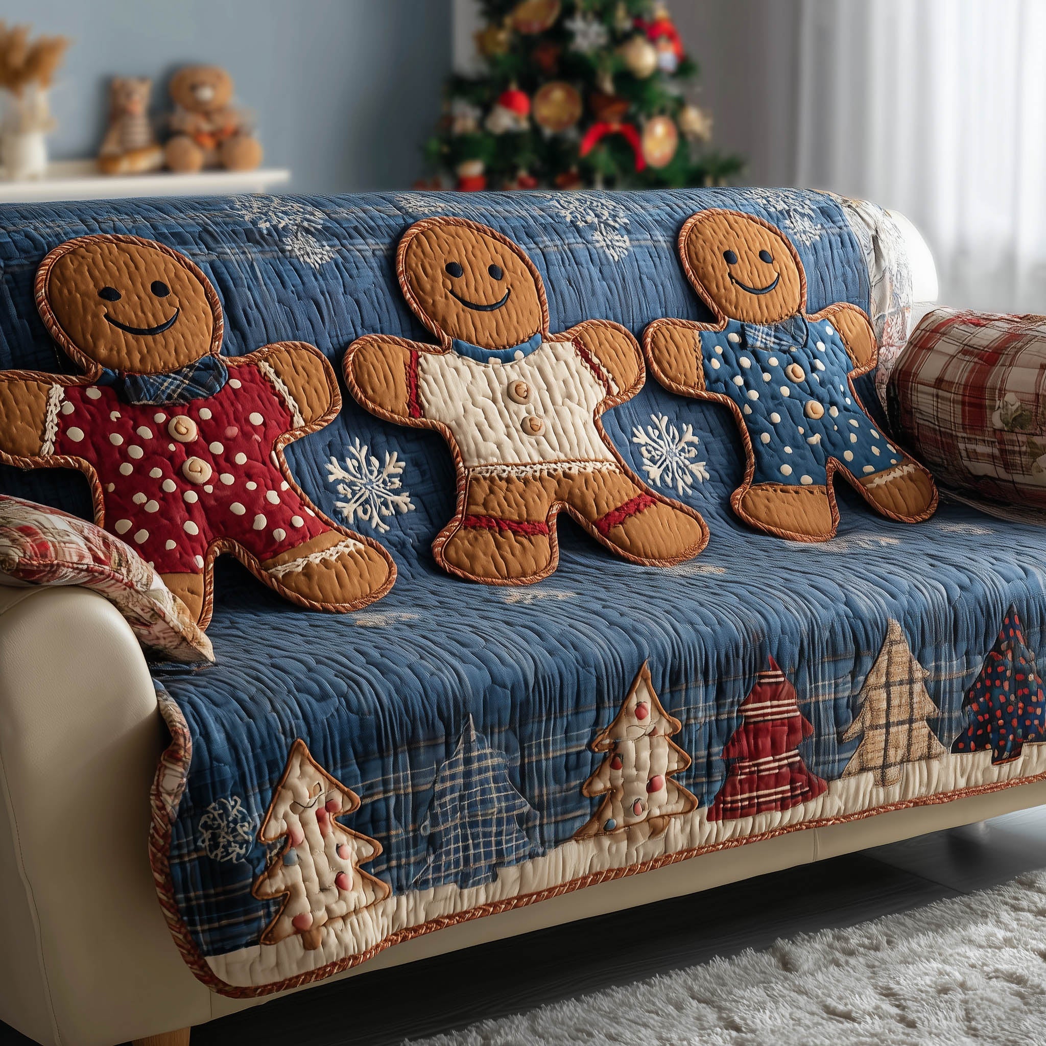 Festive Gingerbread Quilted Sofa Cover Holiday Cookie Best Gift For Sweet Lover