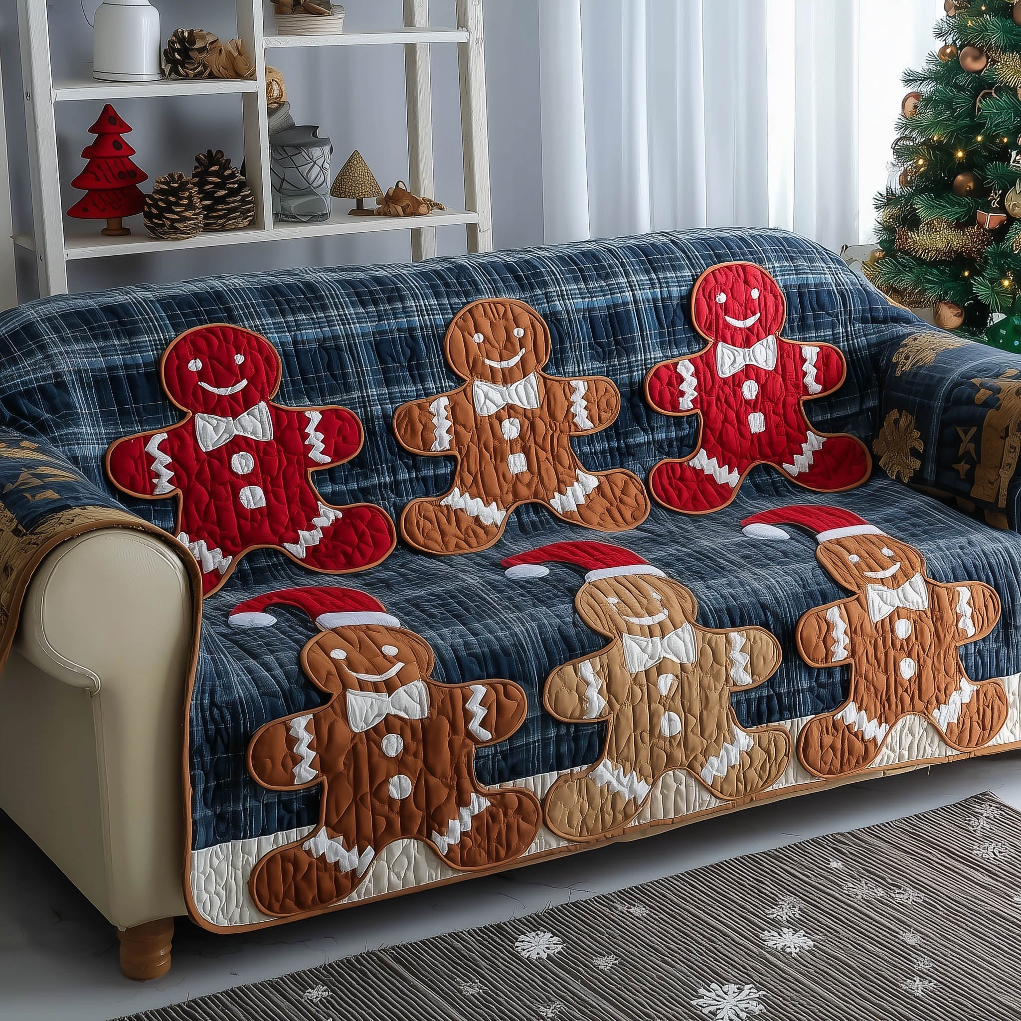 Festive Gingerbread Quilted Sofa Cover Sweet Gingerbread Christmas Gift For Sweet Lover