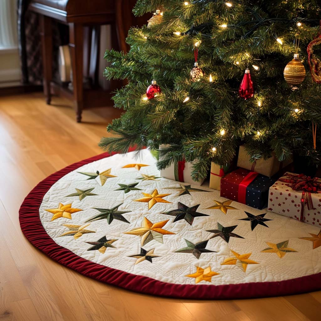 Festive Glow Christmas Quilted Tree Skirt Seasonal Tree Area Decoration Xmas Under-Tree Decoration