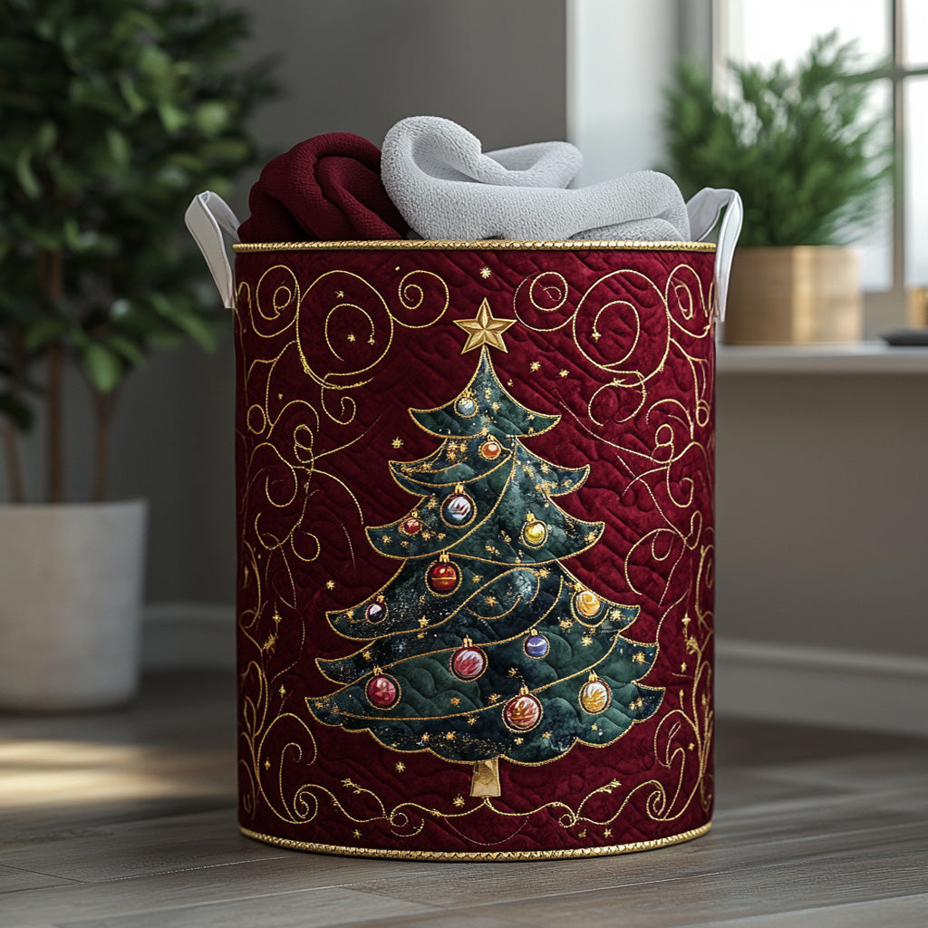 Festive Glow Quilted Laundry Basket Merch For Home And Bedroom