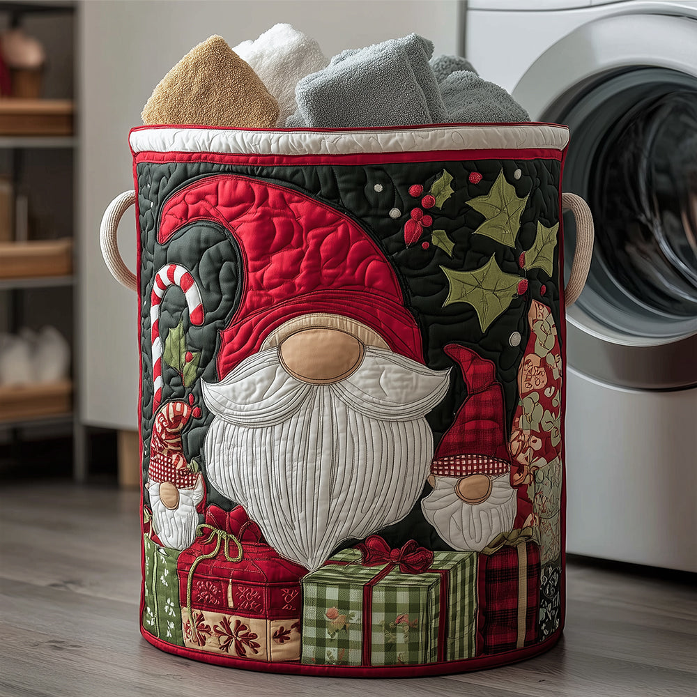 Festive Gnome Quilted Laundry Basket Merch For Home And Bedroom