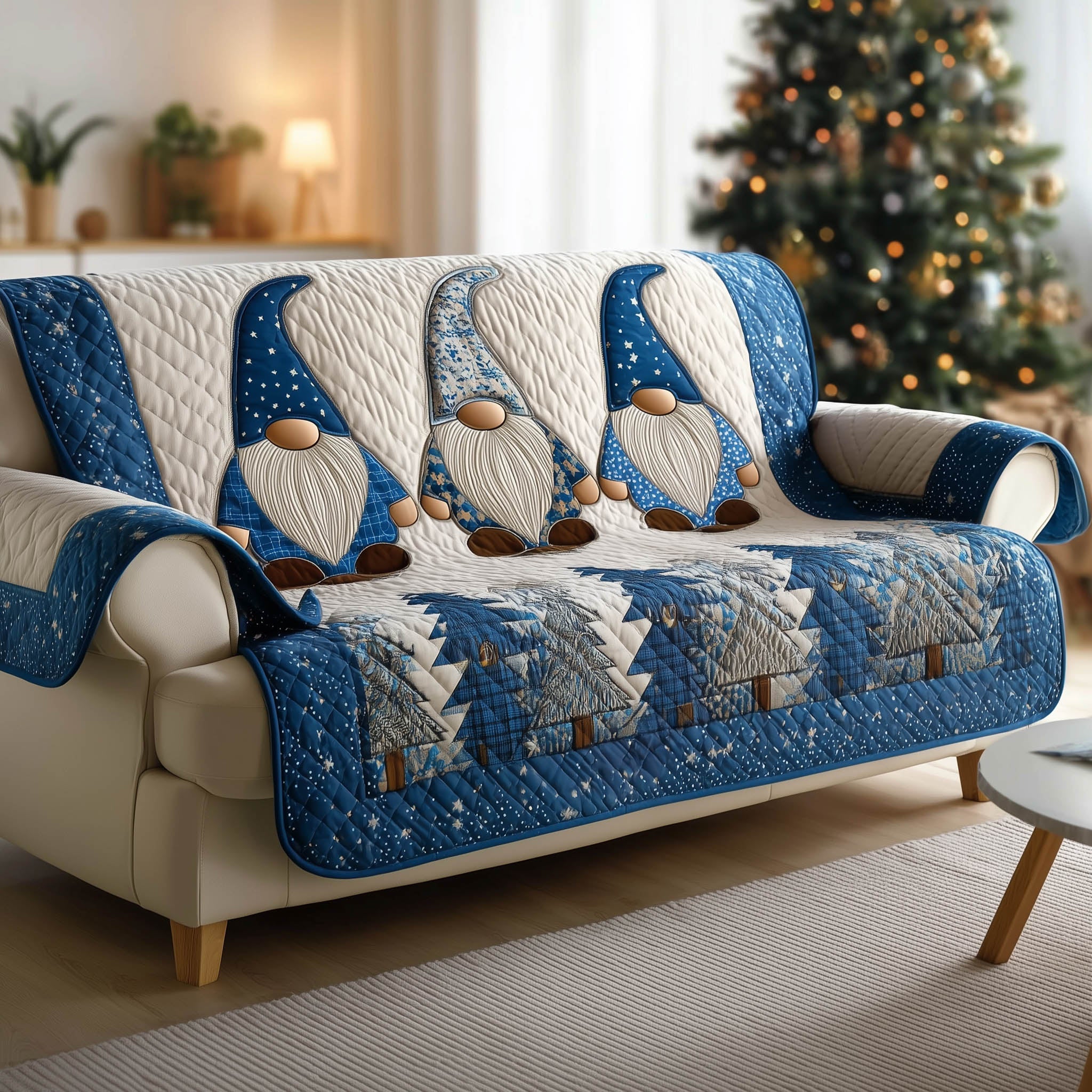 Festive Gnome Quilted Sofa Cover Cheerful Festive Charming Gnome Christmas Gift Ideas