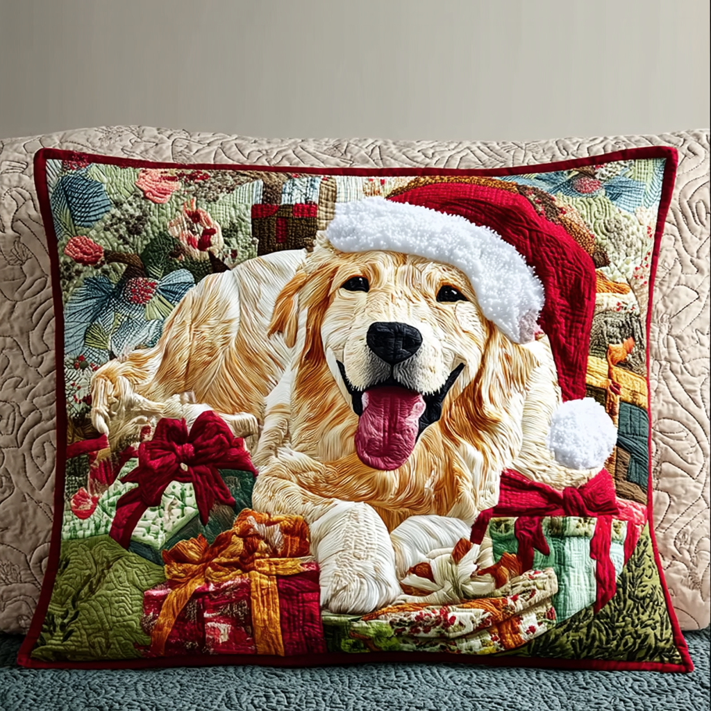 Festive Golden Retriever Quilted Pillow Case Holiday Pillow Covers Golden Retriever Items Gifts
