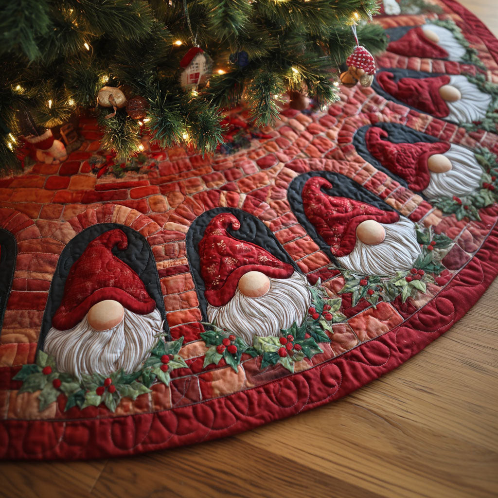 Festive Guardians Christmas Quilted Tree Skirt Xmas Tree Decor Gnome Lover Christmas Gifts