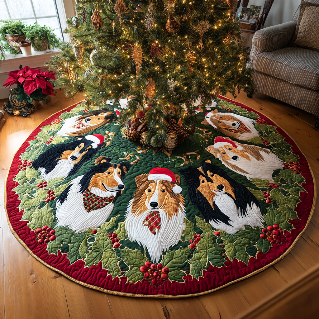 Festive Herd Christmas Quilted Tree Skirt Xmas Indoor Decorations Dog Gift Ideas For Dog Owners