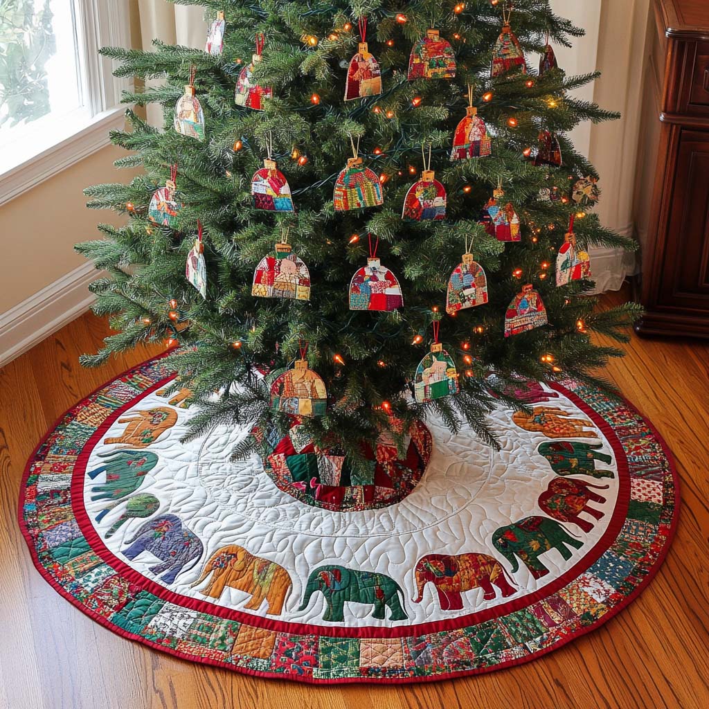 Festive Herd Christmas Quilted Tree Skirt Xmas Under-Tree Decoration