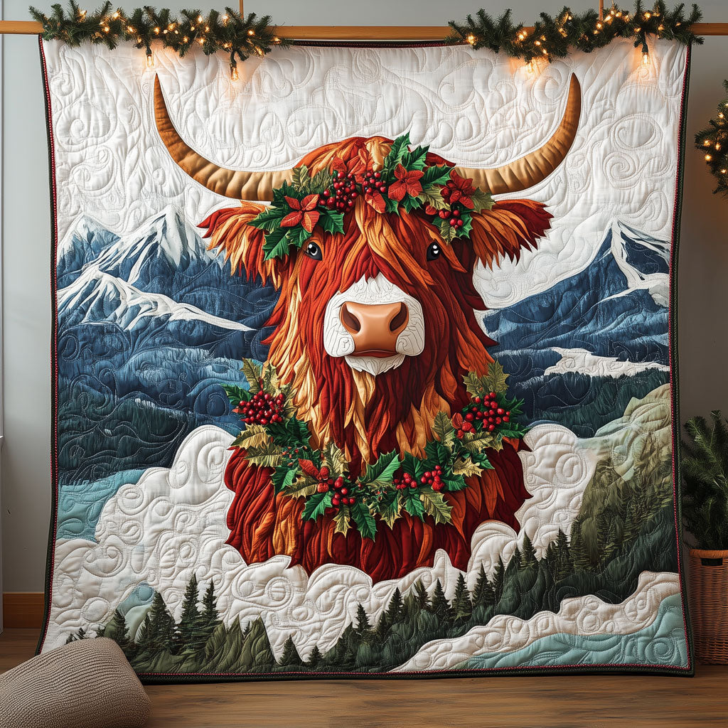 Festive Highland Cow Quilt High-Quality Cotton Quilt Blanket for Restful Sleep