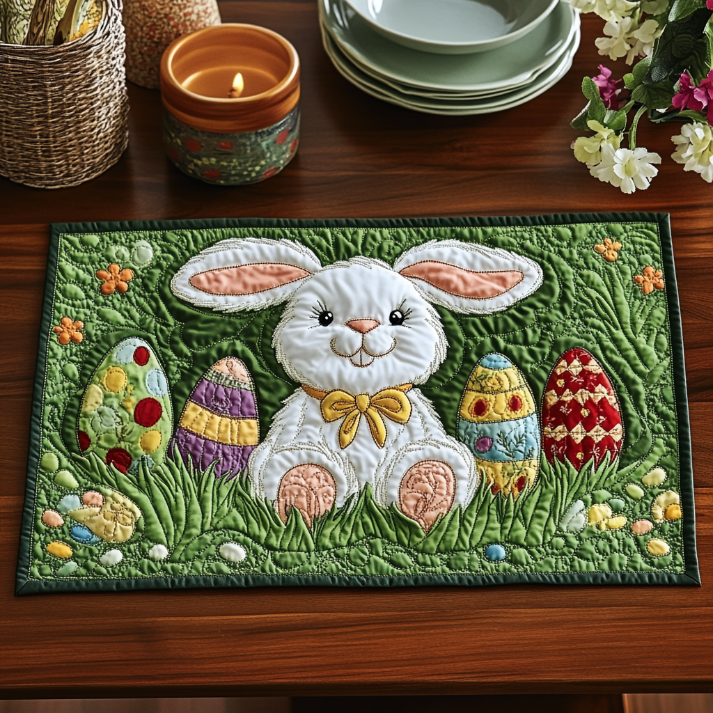 Festive Hops Quilted Place Mat Modern Holiday Decor Gifts For Bunny Owners