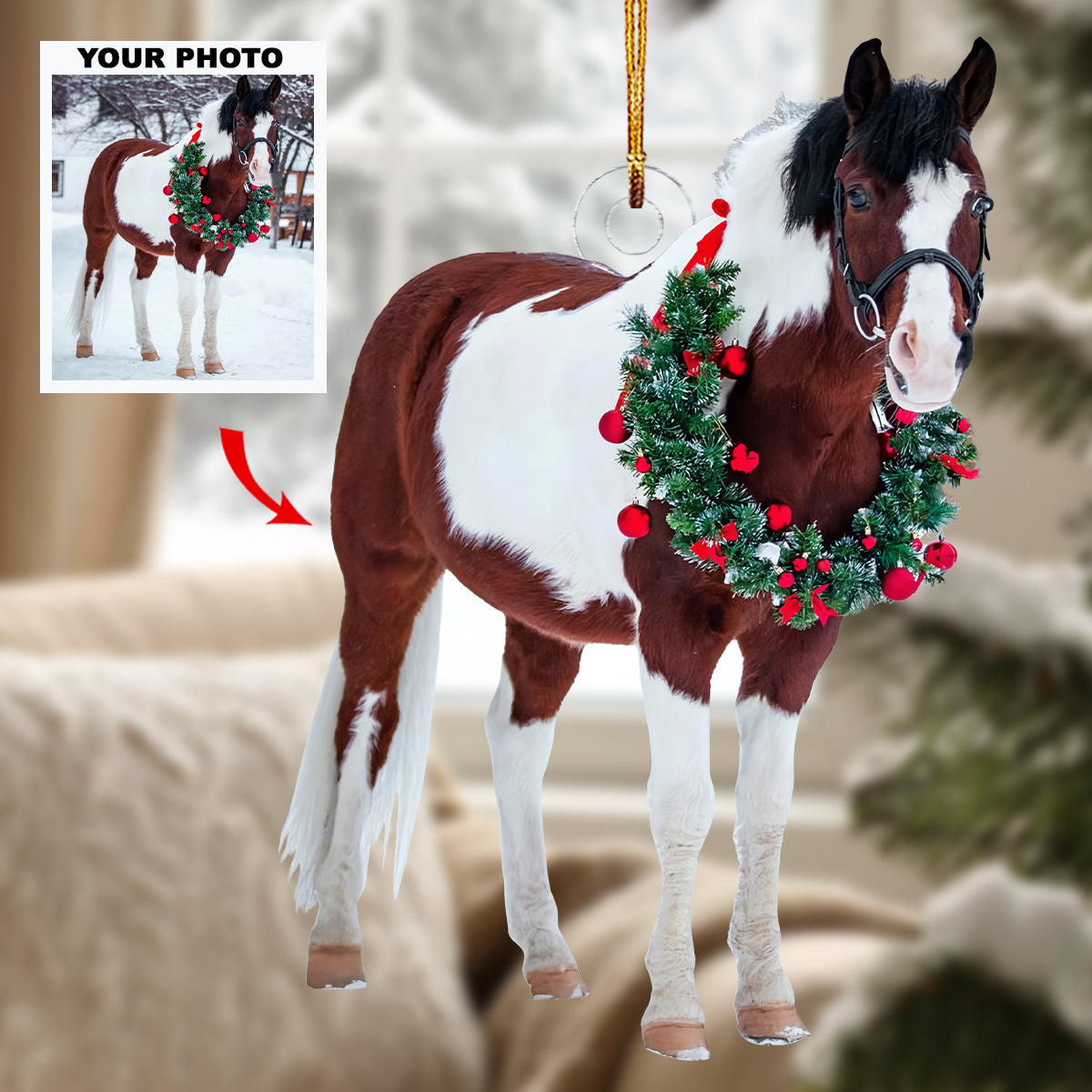 Festive Horse Personalized Photo Mica Ornament Gift For Horse Lovers Horse Owners Pet