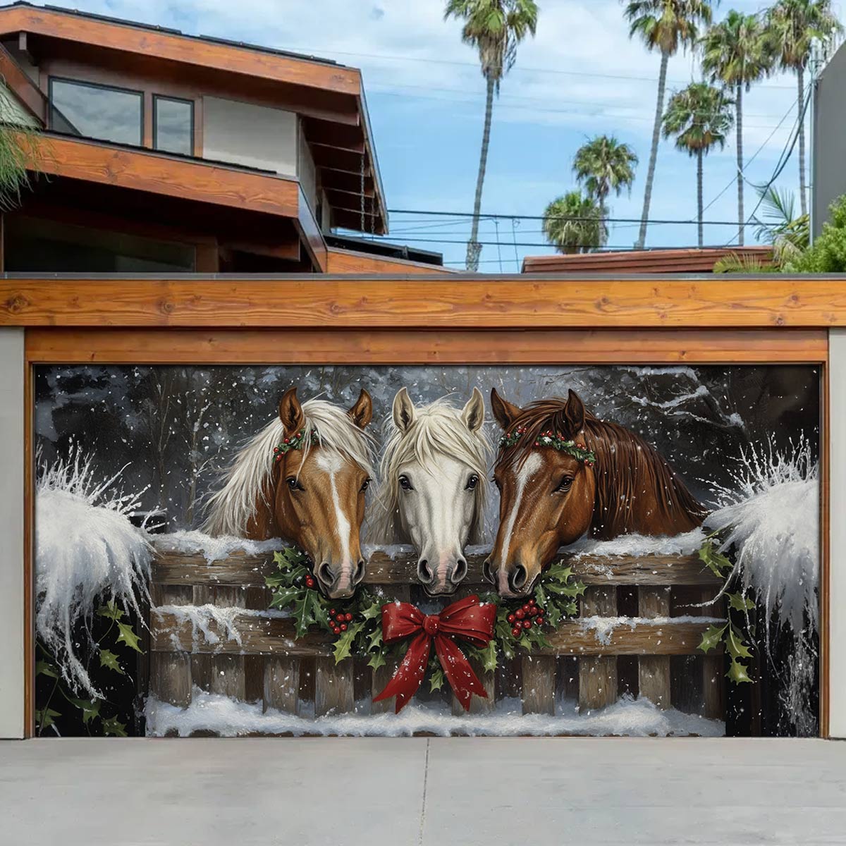 Festive Horse Wonderland Christmas Garage Door Banner Xmas Decor Christmas Gift For Horse Lover