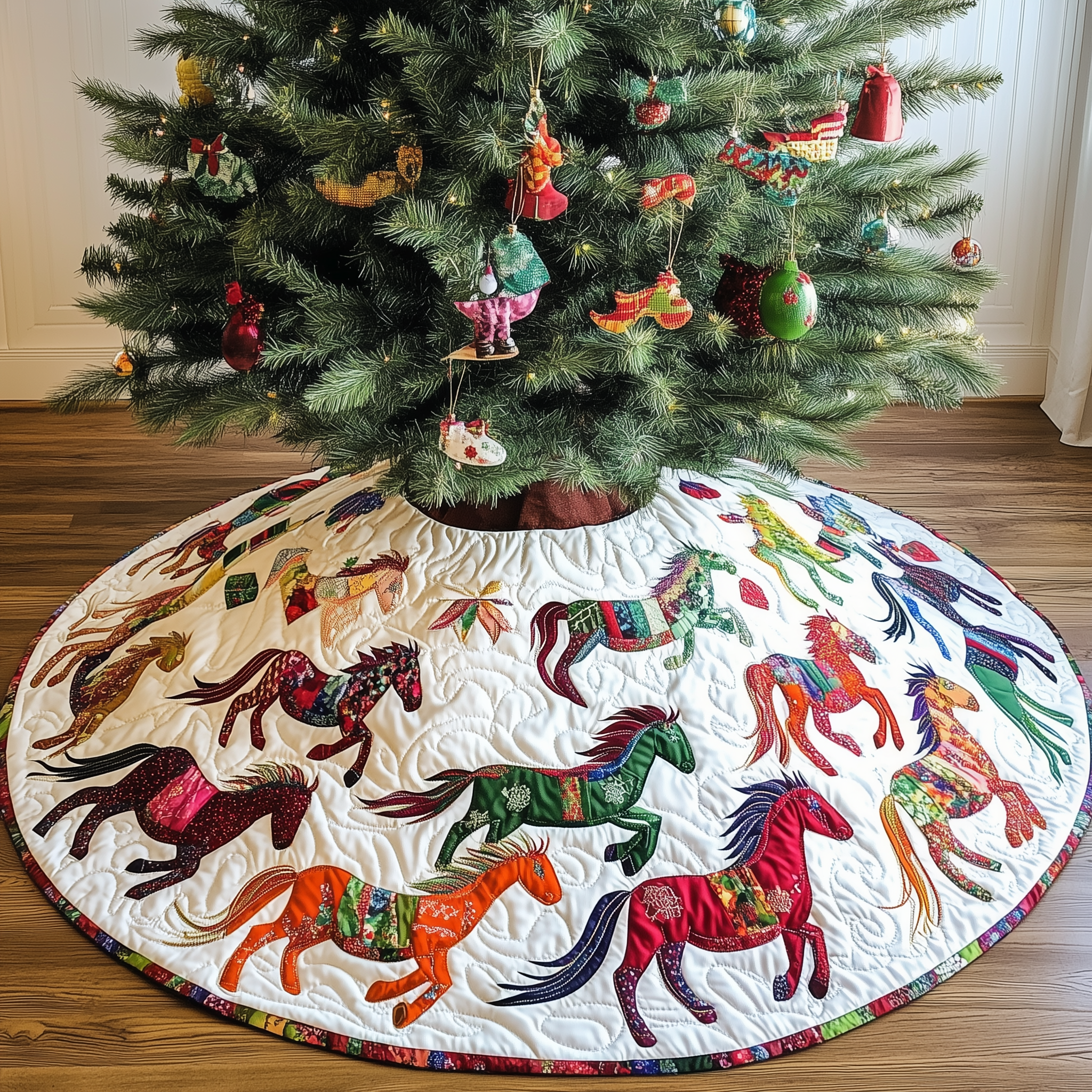 Festive Horses Quilted Tree Skirt Best Gift Merch For Him