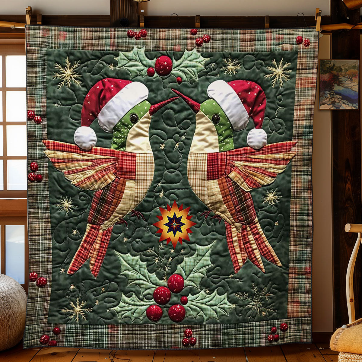 Festive Hummingbird Quilt Luxury Quilt Blanket for Elegant Home Decor