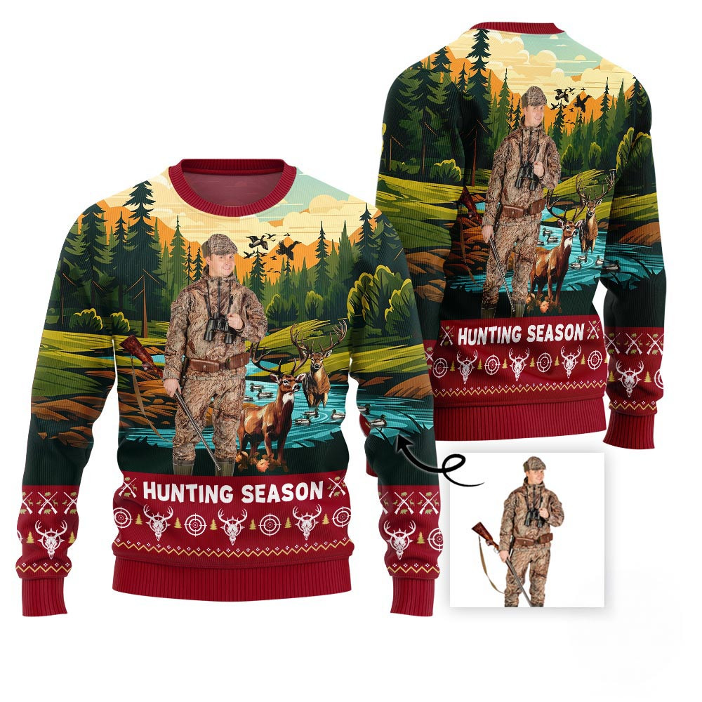 Festive Hunting Season Custom Ugly Xmas Sweater For Men Good Christmas Gifts For Mom
