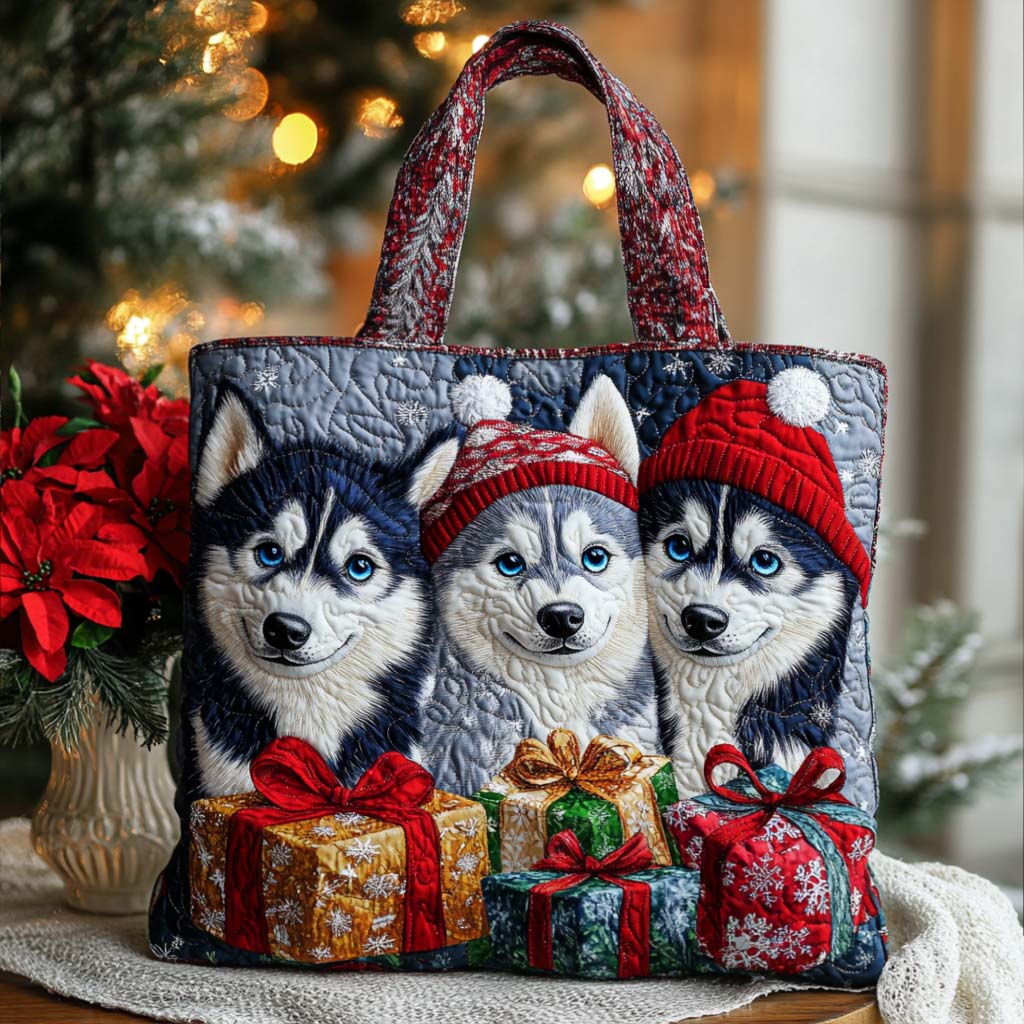 Festive Huskies Quilted Tote Bag Best Presents For Animal Lovers