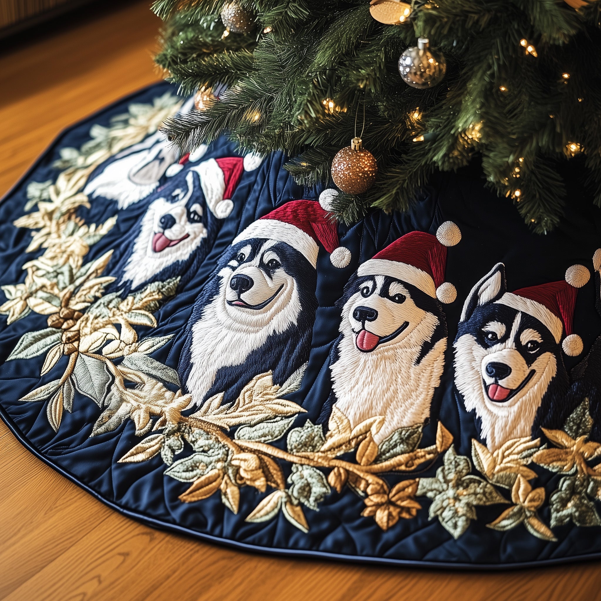 Festive Husky Quilted Tree Skirt Festive Living Room Merch