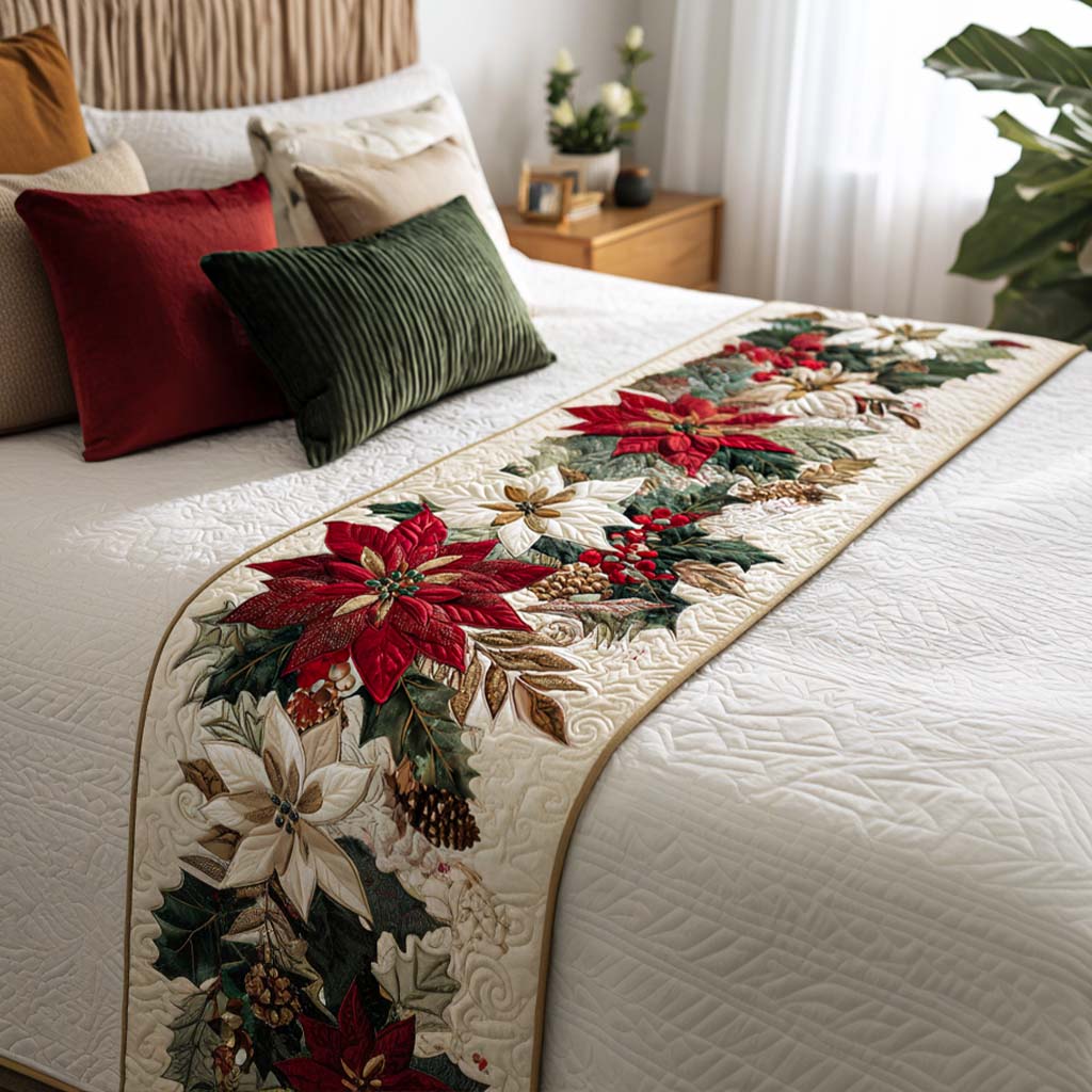 Festive Joy Quilted Bed Runner Bedroom Holiday Decor Christmas Presents