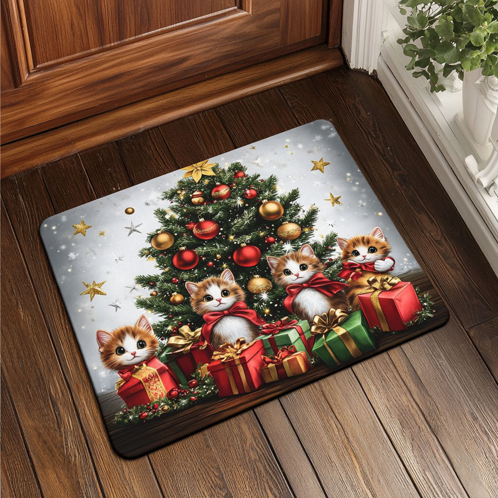 Festive Kitten Joy Doormat Best Gift For Friends and Family on Christmas Day