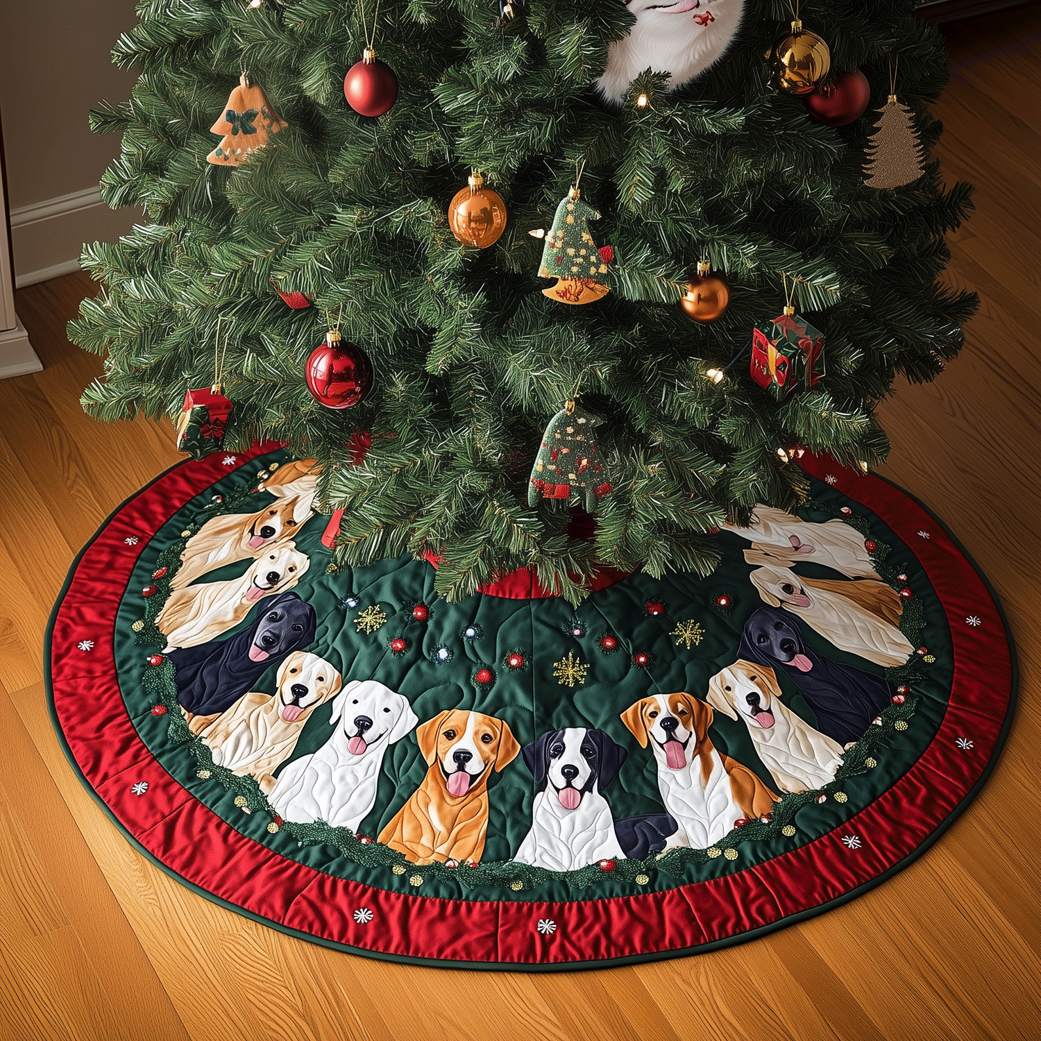 Festive Labrador Moments Quilted Christmas Tree Skirt Perfect Merch Gift Tree Skirt for Holiday Season