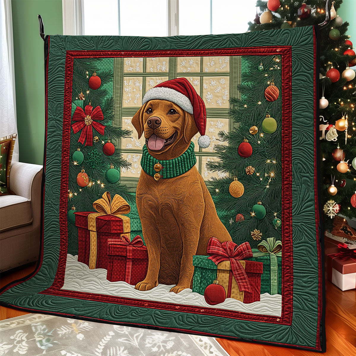 Festive Labrador Quilt Blanket Winter Blanket Christmas Gifts For Labrador Lovers