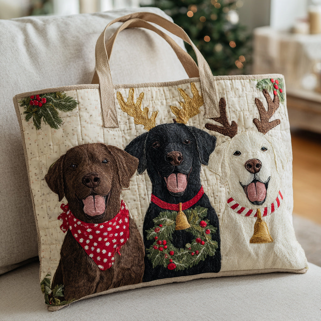 Festive Labrador Trio Quilted Tote Bag Good Gifts For Dog Lovers