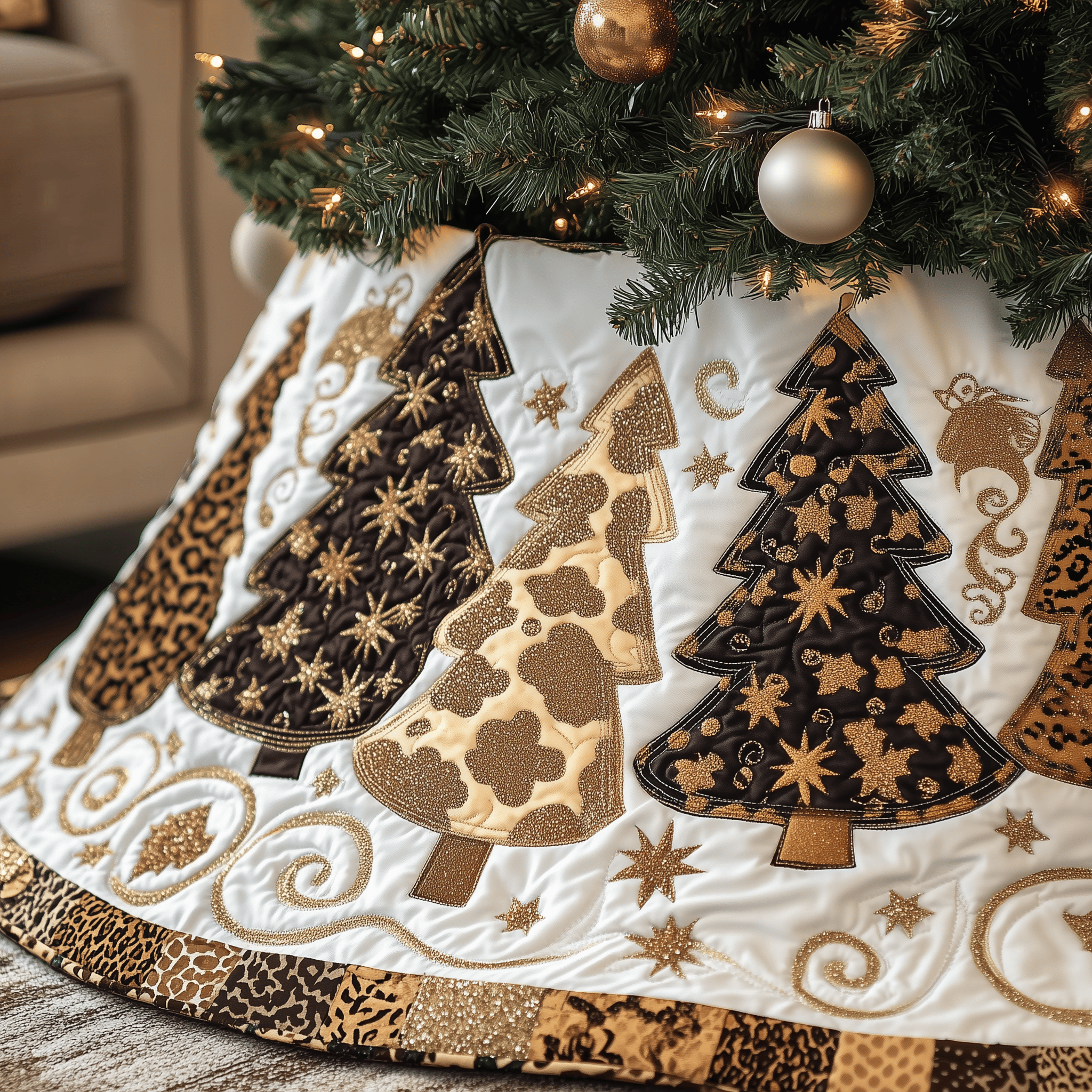 Festive Leopard Christmas Tree Quilted Tree Skirt Christmas Tree Skirt Presents For Mum Christmas