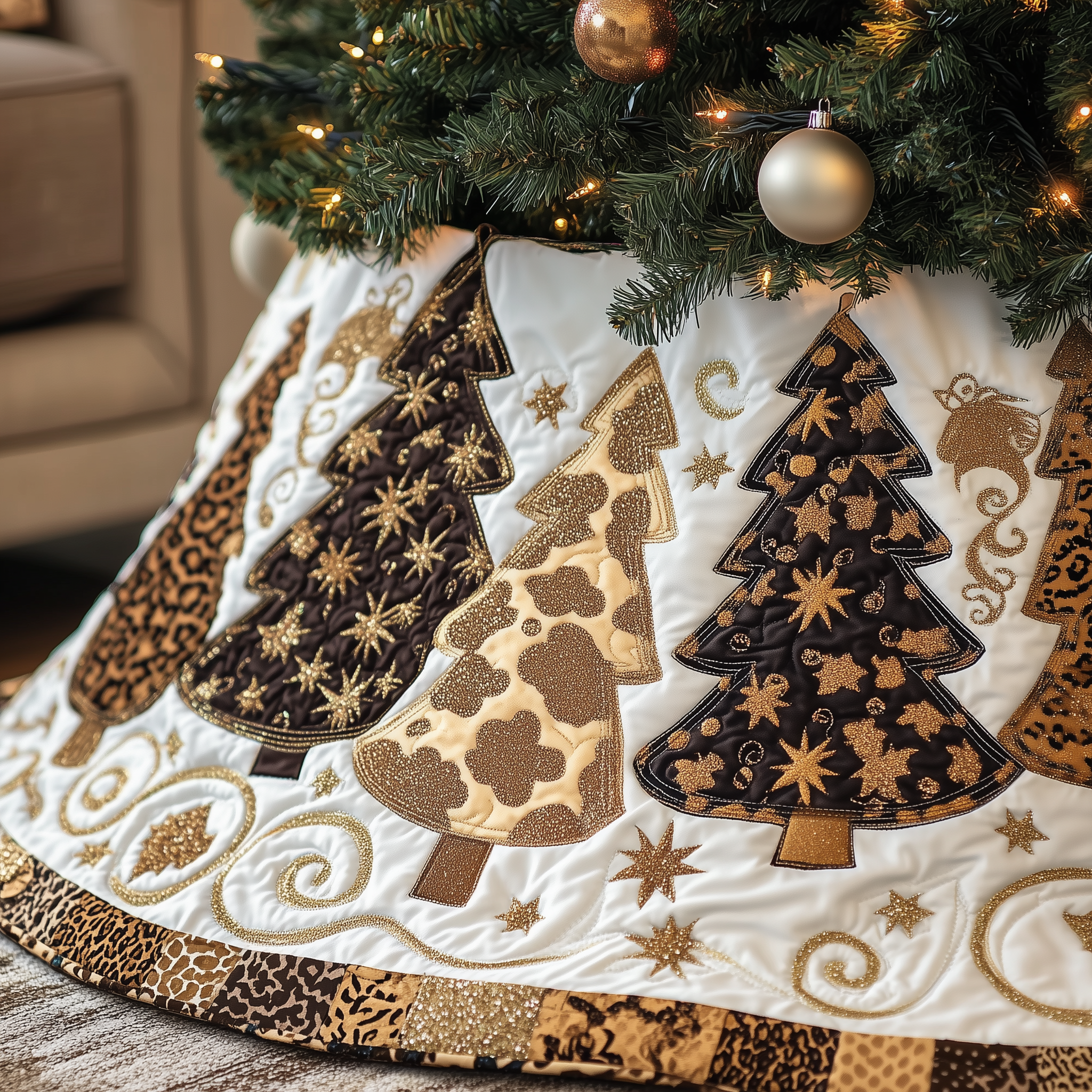 Festive Leopard Christmas Tree Quilted Tree Skirt Perfect Tree Skirt Decoration Merch