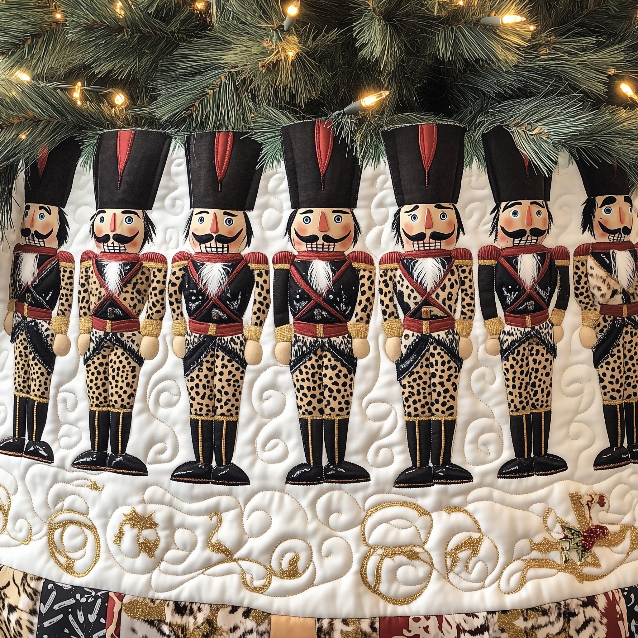 Festive Leopard Nutcracker Quilted Tree Skirt Beautiful Christmas Tree Skirt Merch