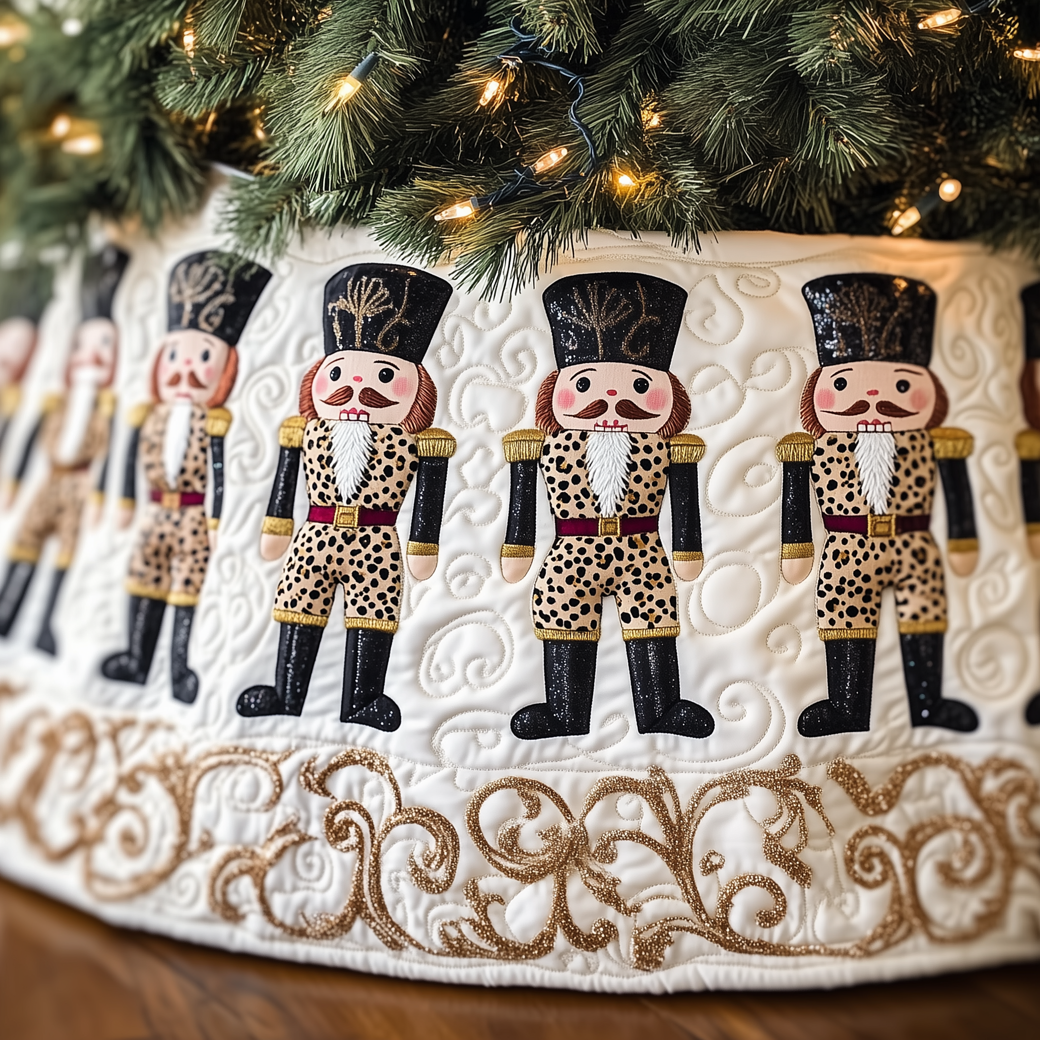 Festive Leopard Nutcracker Quilted Tree Skirt Joyful Home Merch Collection