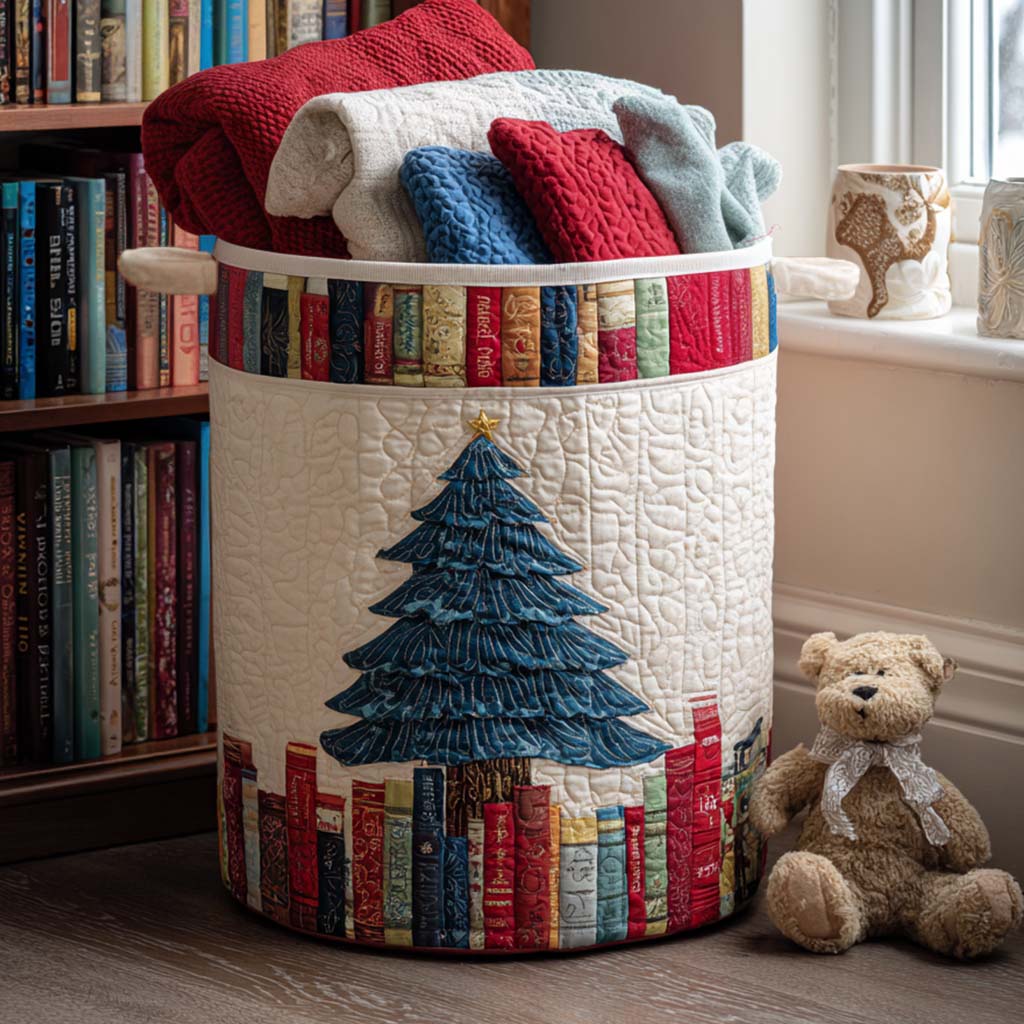 Festive Library Quilted Laundry Basket Perfect Gift For College Dorm