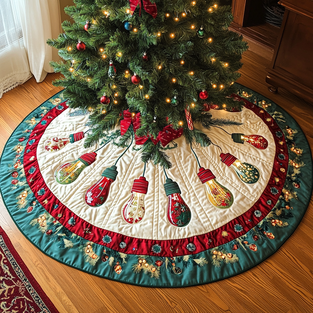 Festive Lights Radiance Christmas Quilted Tree Skirt Magical Christmas Tree Skirt to Impress Guests