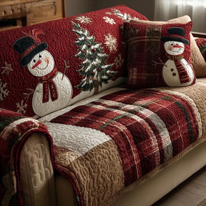 Festive Nights Quilted Sofa Cover Christmas Holiday Cozy Furniture Protector Best Xmas Gift Ideas