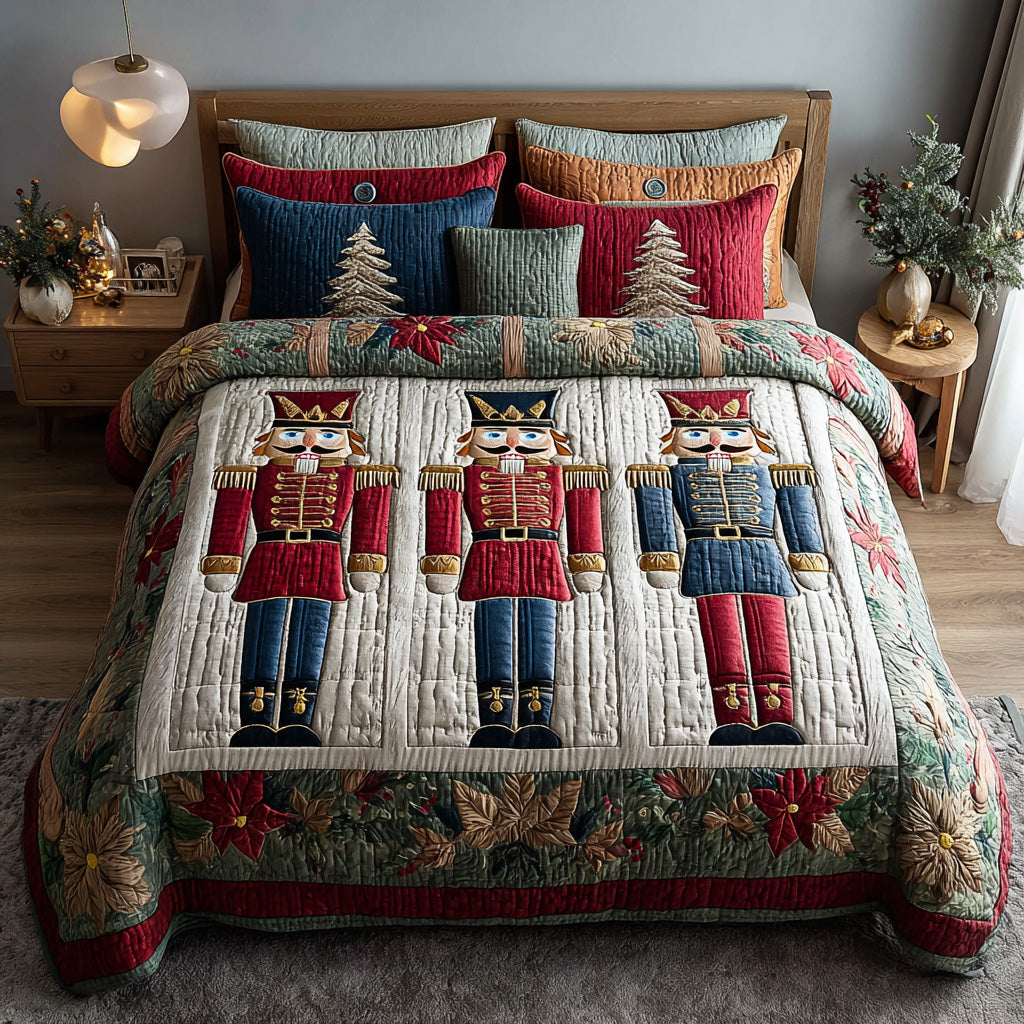 Festive Nutcracker Quilted Bedding Set Twin Bed Sheets Christmas Gift For Husband