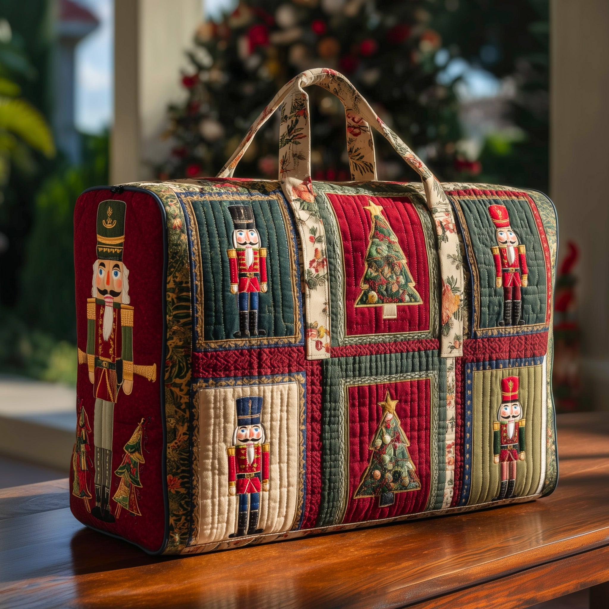 Festive Nutcracker Quilted Dufle Bag Organized Storage Pockets