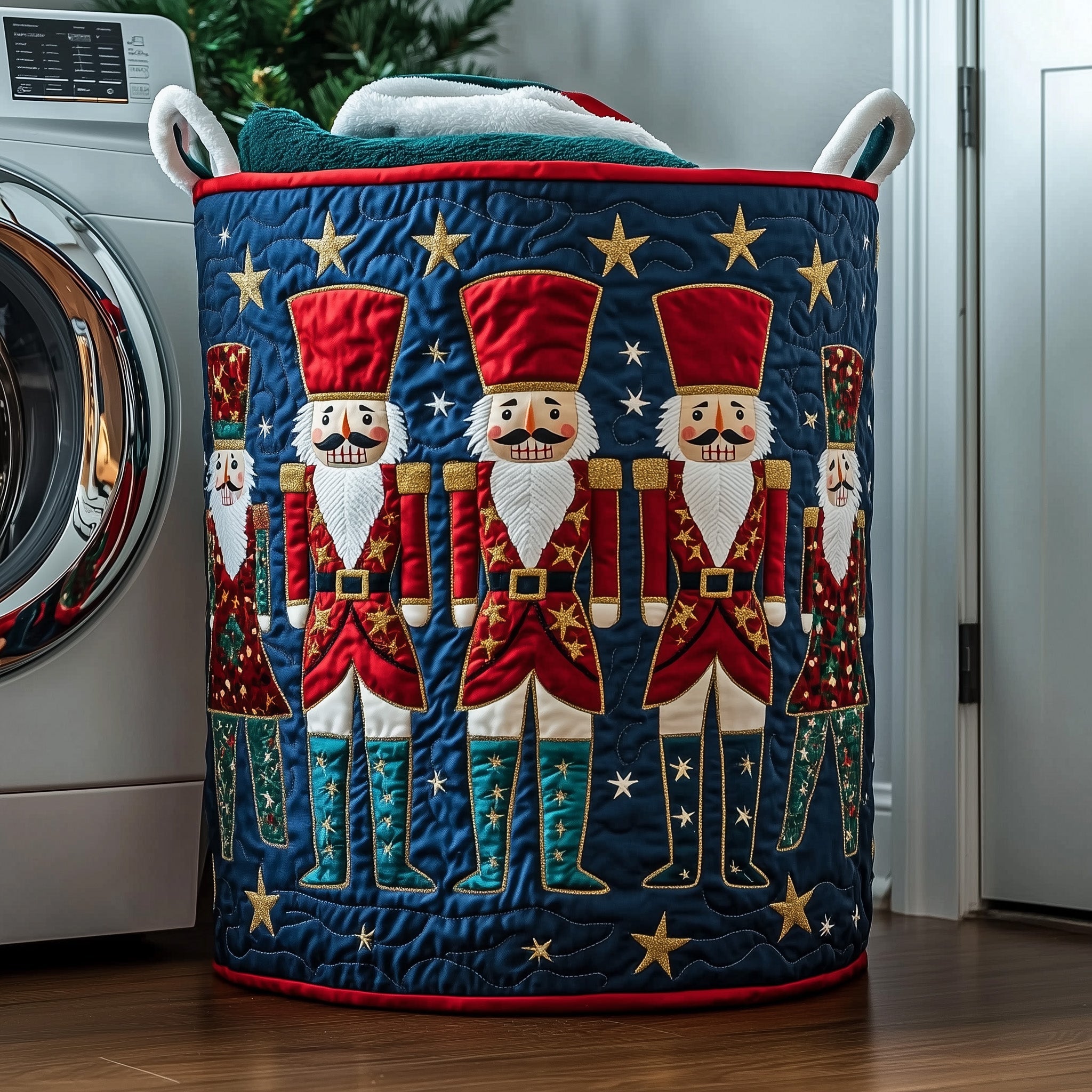 Festive Nutcracker Quilted Laundry Basket Holiday Season Merch