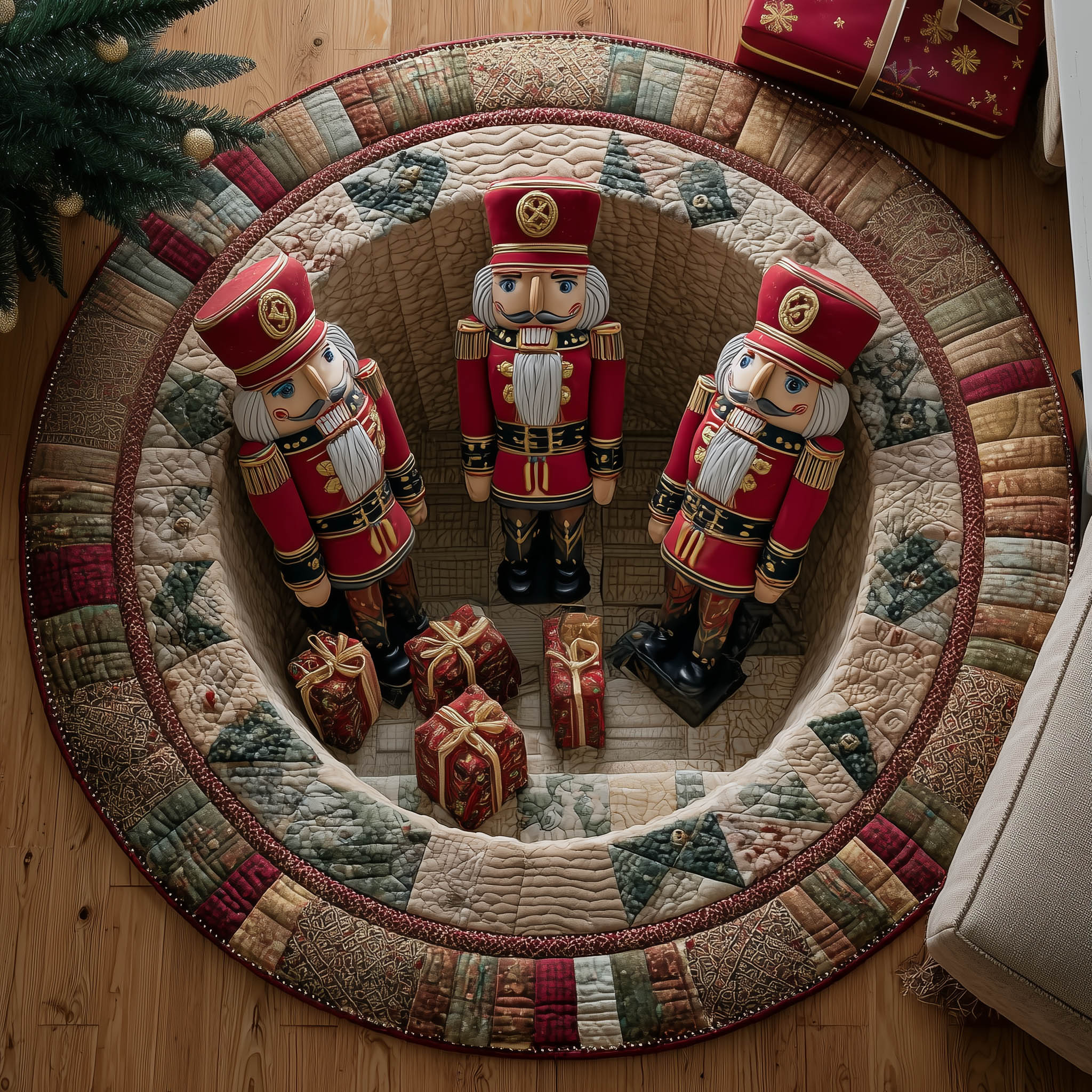 Festive Nutcrackers Quilted Round Mat Durable Quilted Round Mat for Everyday Use
