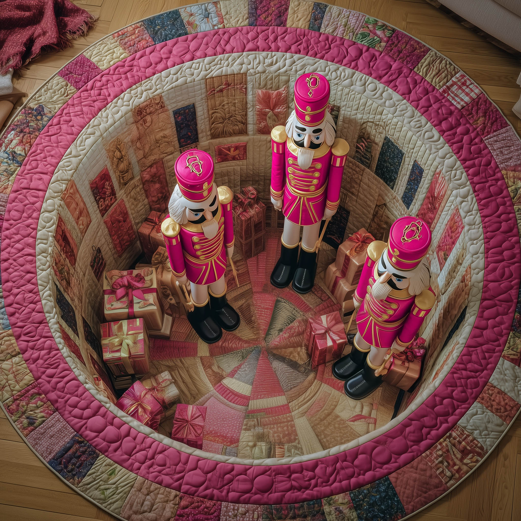 Festive Nutcrackers Quilted Round Mat Premium Quilted Round Mat for Cozy Living Spaces