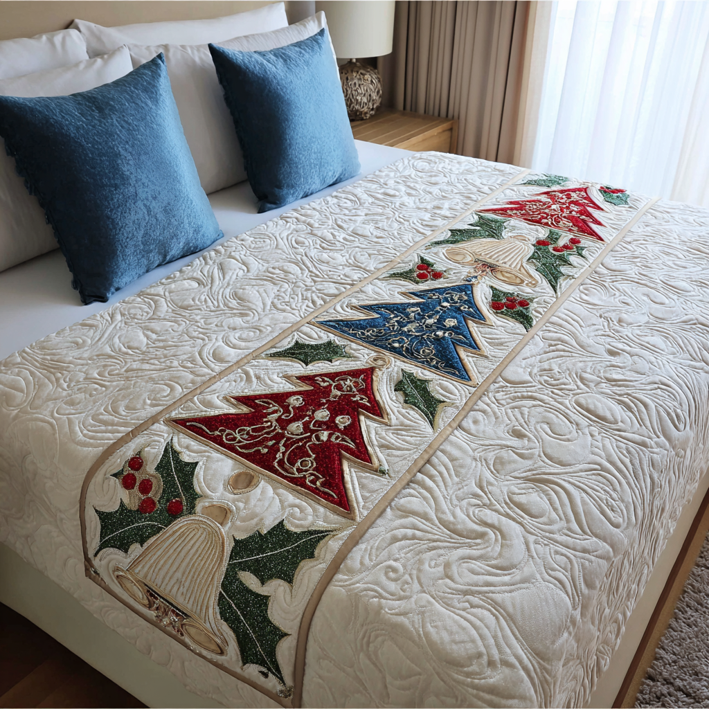 Festive Ornaments Quilted Bed Runner Bed Christmas Decor Cool Christmas Gifts