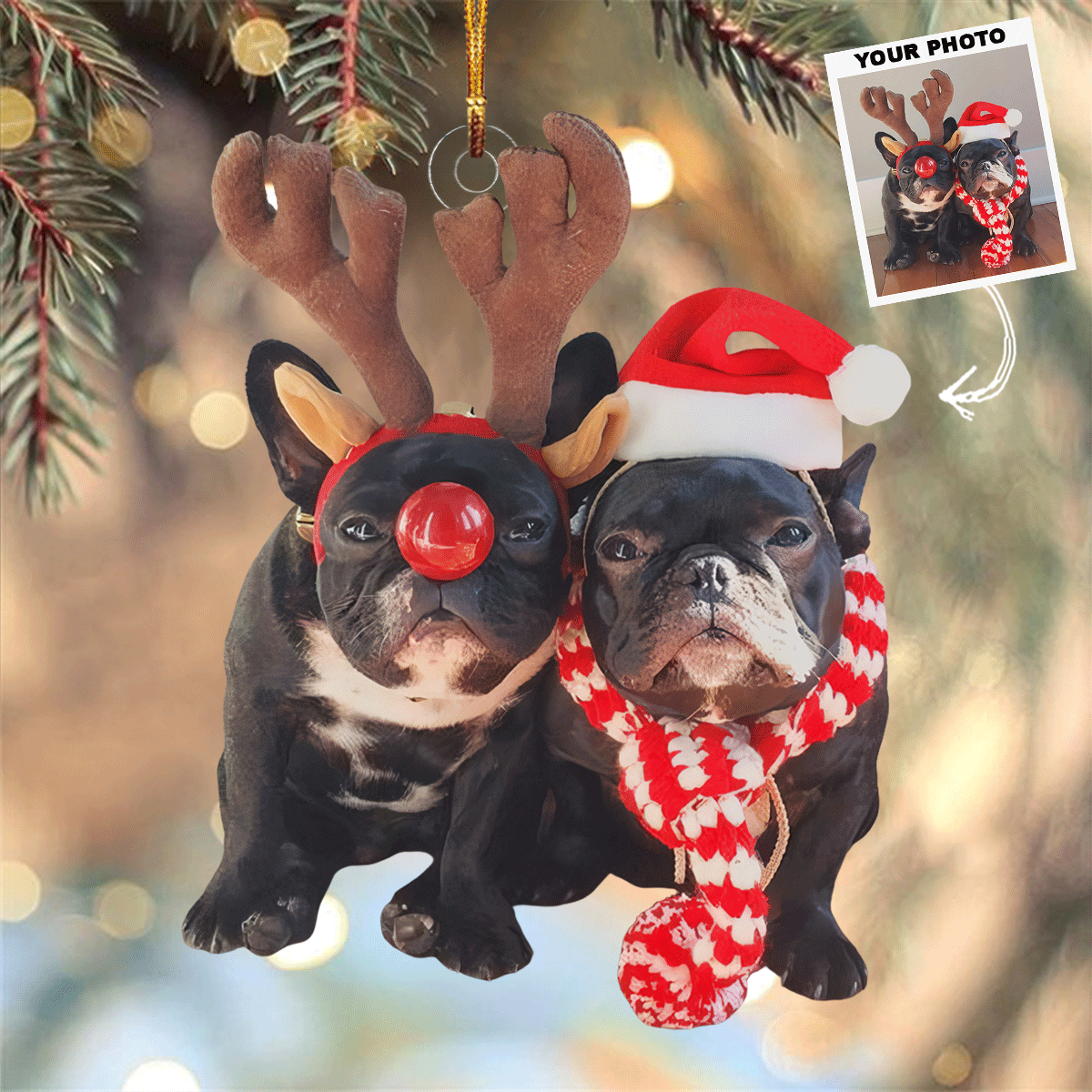 Festive Pair Personalized Photo Mica Ornament Gift For Dog Lovers Pet Lovers Dog Mom