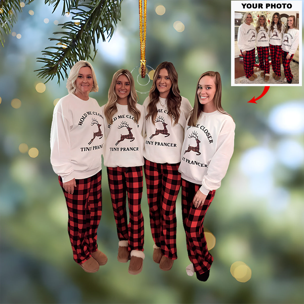 Festive Pajama Moments Personalized Photo Mica Ornament Christmas Gift For Family members