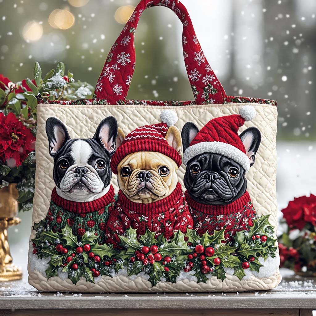 Festive Paris Pup Quilted Tote Bag Top Gifts For Dog Owners