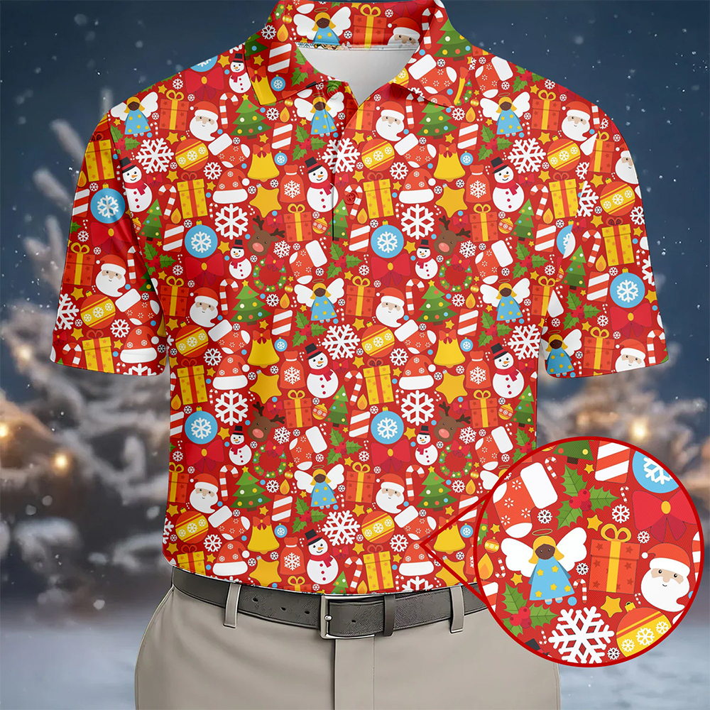 Festive Party Christmas Golf Polo Shirt Holiday Themed Clothing Best Golf Apparel