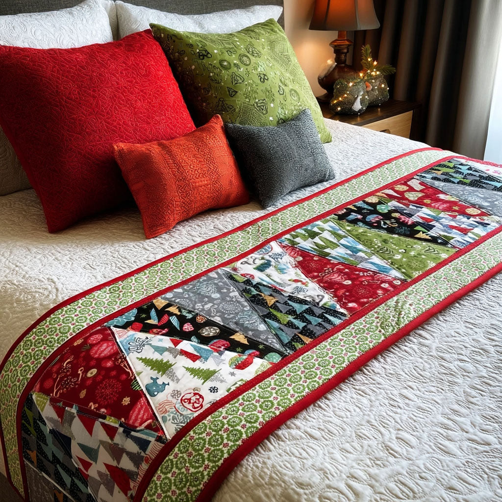 Festive Patchwork Quilted Bed Runner Bed Christmas Decor Best Secret Santa Gifts