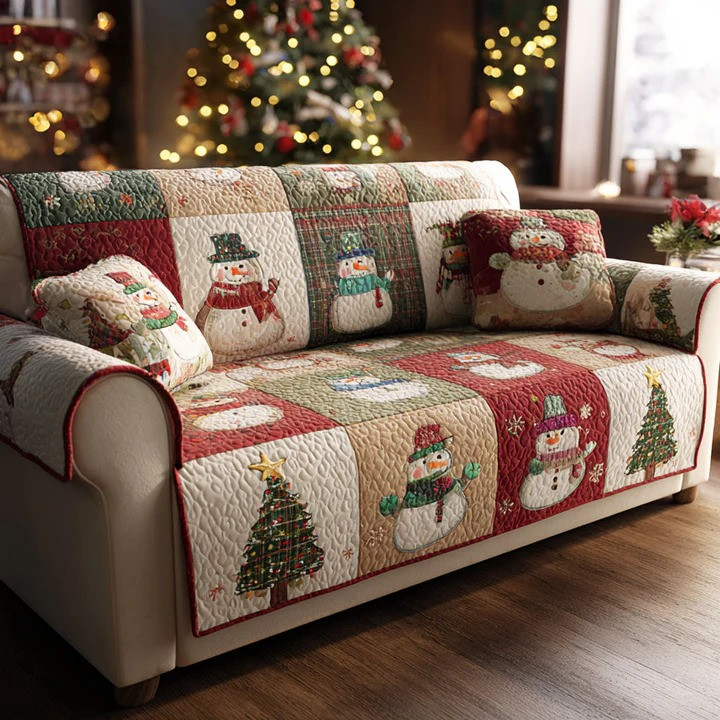 Festive Patchwork Quilted Sofa Cover Christmas Holiday Furniture Protector Best Cozy Gift Ideas