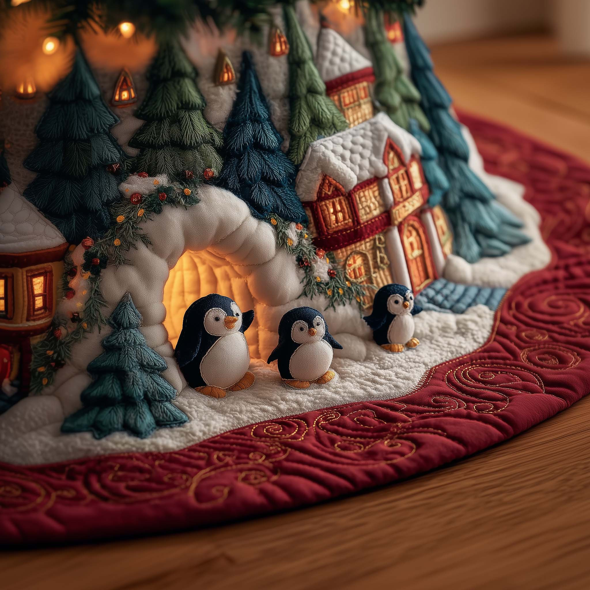 Festive Penguin Family Quilted Tree Skirt Home Decor Trends Good Christmas Gifts