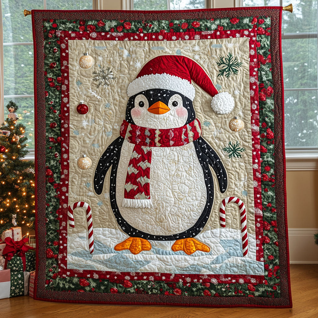 Festive Penguin Quilt Blanket Christmas Blanket Penguin Presents For Her